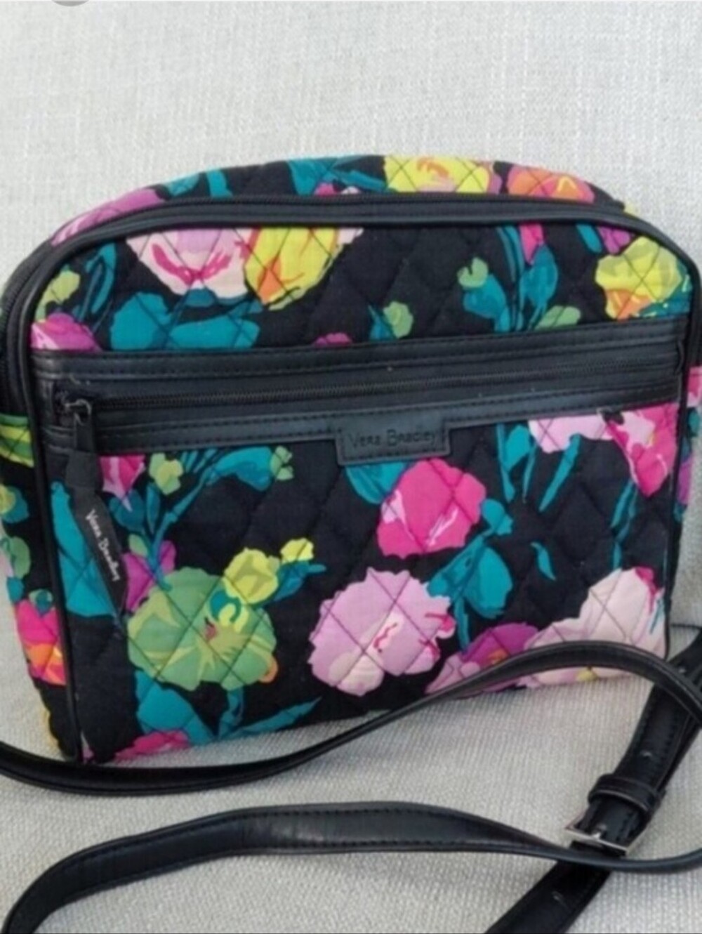 Vera Bradley Black Quilted Crossbody with Multicolor Floral Print